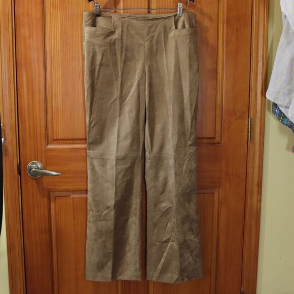 Liz Claiborne Tan Trousers  Relaxed Fit Wide Leg Michaela Faux Suede Pants  12 - Picture 2 of 13